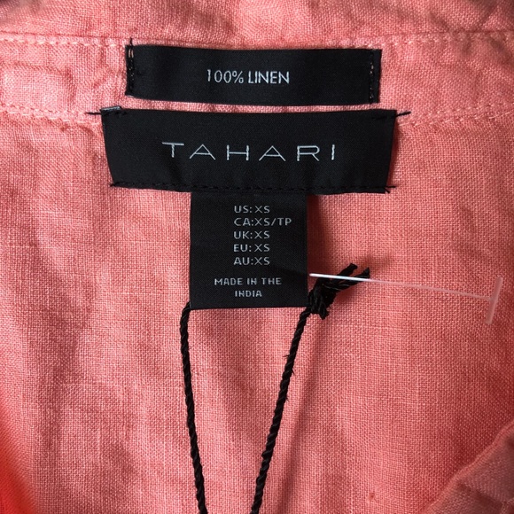 TAHARI Coral Peach 100% Linen 3/4 Sleeve Side Button Pullover Top Size XS NWT! - Picture 3 of 5